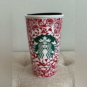 Starbucks 2016 Red Holiday Christmas Candy Canes & Holly Ceramic 12oz Tumbler